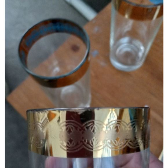 Culver vintage 60s set of 3 gold rimmed and teal drinking glasses - Picture 4 of 4